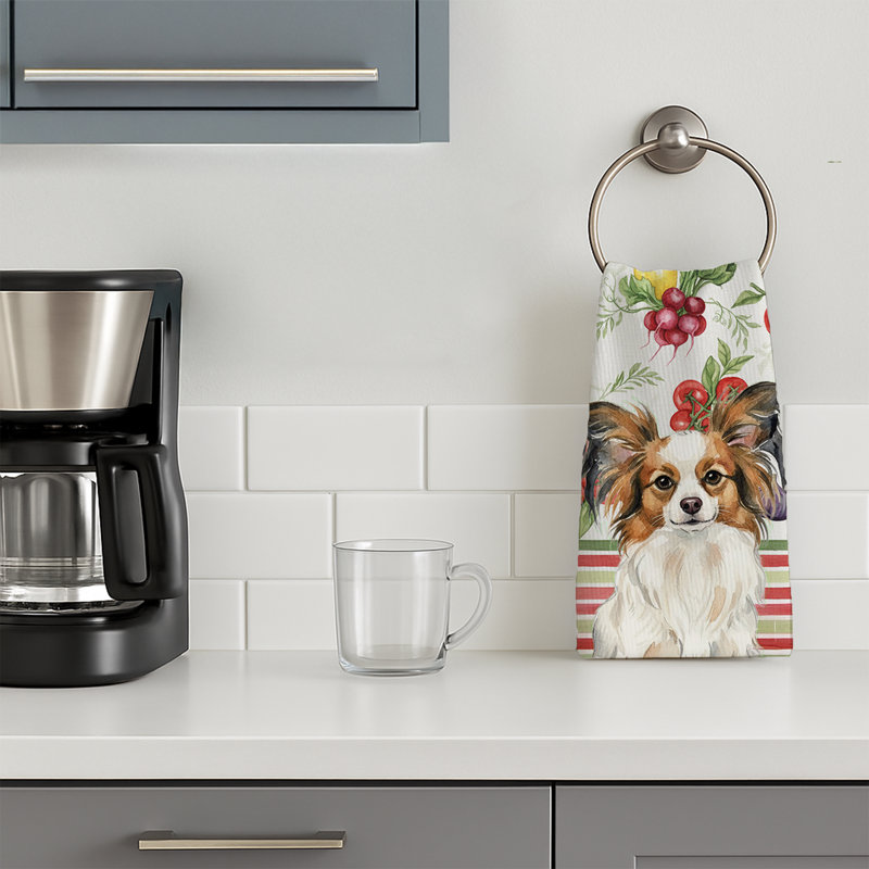 White with Sable Papillon Vegetables Kitchen Towel, White/Sable Papillon