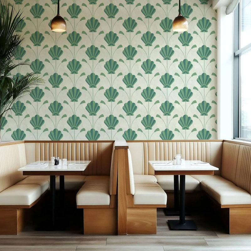 Fanflower - Wallpaper, Seafoam, Peel & Stick, Self-Adhesive