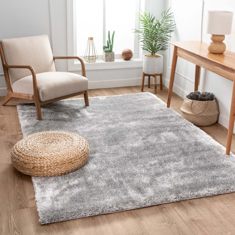Mcclain Silver/Grey Shag Soft Area Rug, Rectangle 9'3" x 12'6"