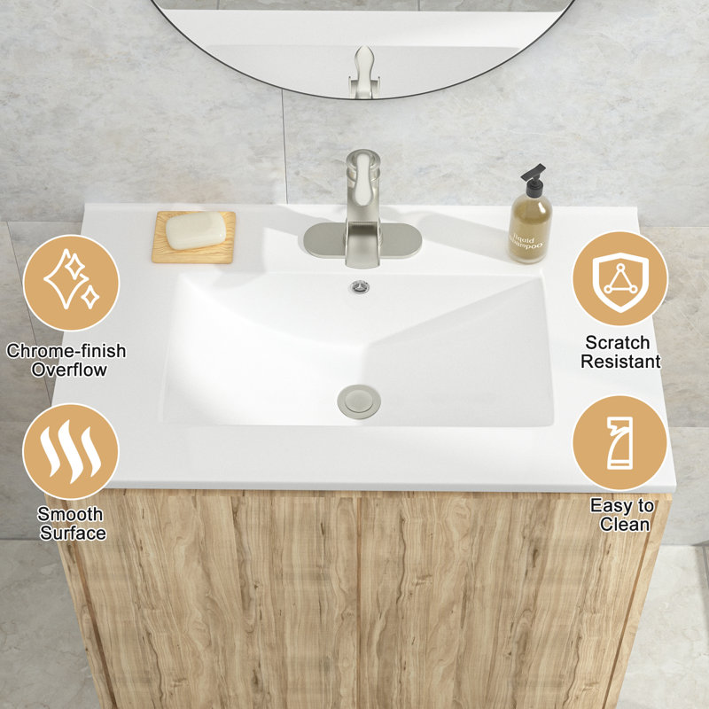 30 in. White Ceramic Rectangular Single Sink Bathroom Vanity Top