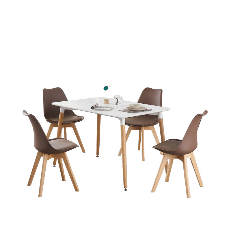 Zane 4 Person Modern Dining Table Set, White, Brown