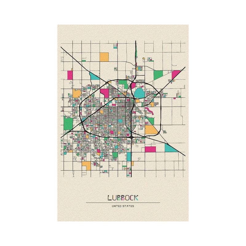 Lubbock, Texas Map by Ayse Deniz Akerman - Wrapped Canvas Print, 101.6 cm H x 66.04 cm W x 3.175 cm D