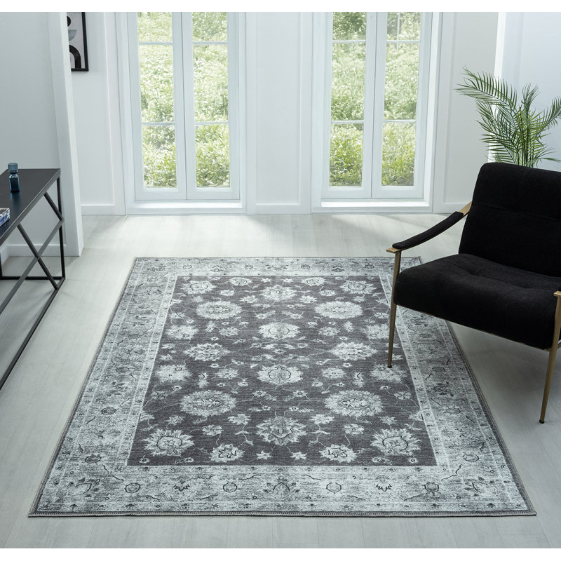 Savannah Washable Gray Area Rug, Rectangle 7'10" x 9'10"
