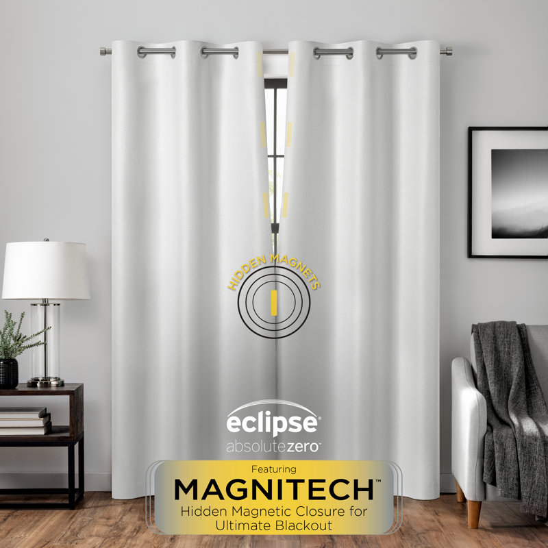 Eclipse Claire Magnitech 100% Blackout Curtain, Grommet Window Curtain Panel, Seamless Magnetic Closure for Bedroom, Living Room or Nursery, 63 in long x 37 in wide, (2 Panels), Multi