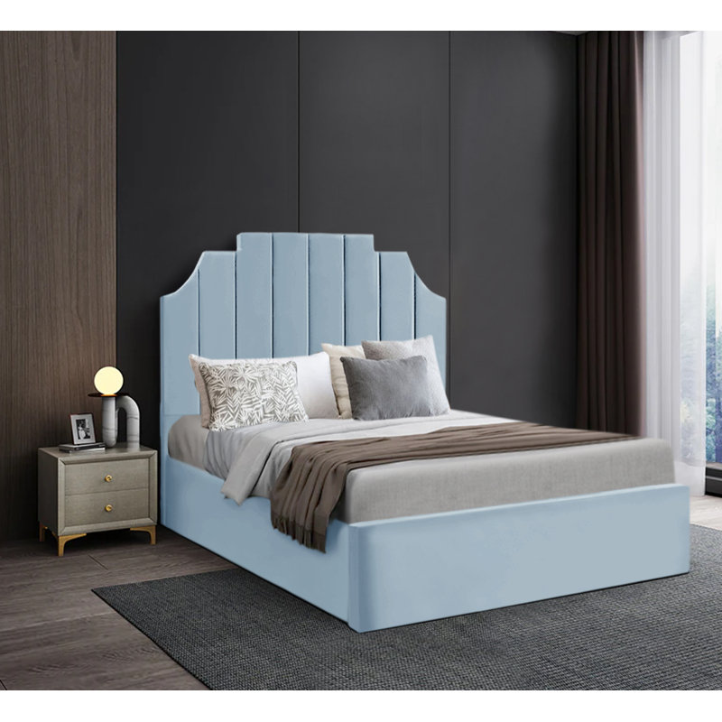 Bernadine Upholstered Velvet Bed Frame, Single (3'), Sky Blue