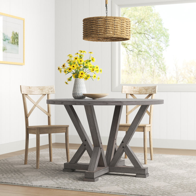 Transitional Harbor Gray Round Wood Dining Table, Seats 4