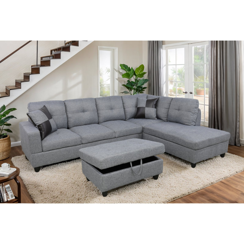 Palmer Square Upholstered Sectional, Right Hand Facing, Black Gray