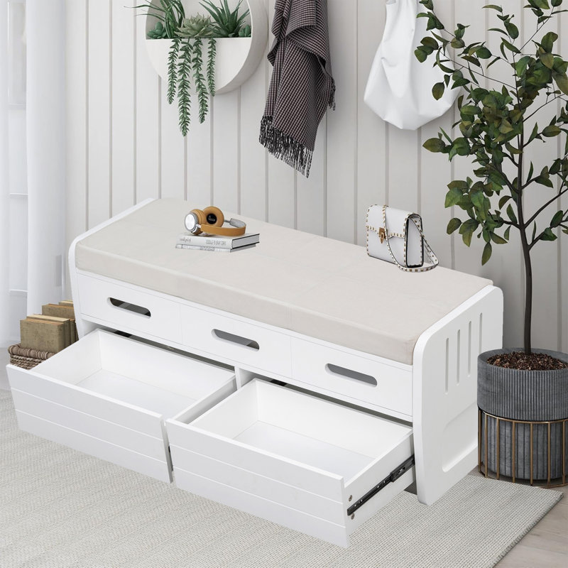 Craigg Polyester Blend Upholstered Storage Bench, White