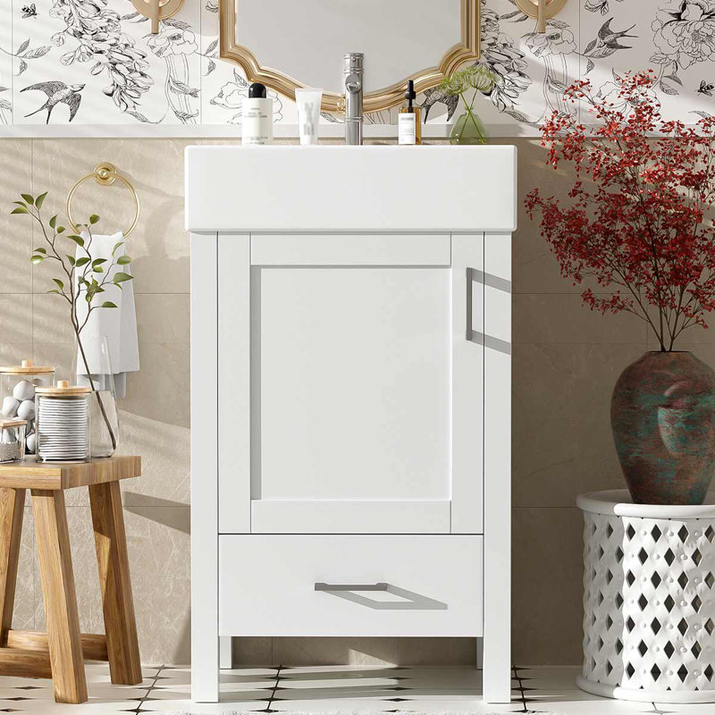 Meuble-lavabo moderne 20,28 po avec lavabo en céramique, Blanc