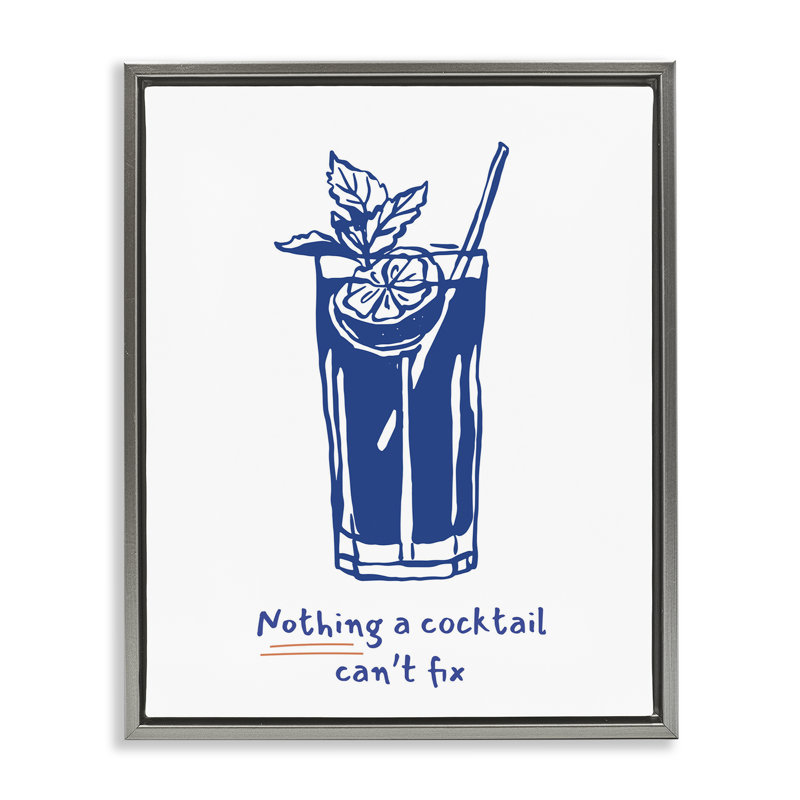 "Rien qu'un cocktail ne peut pas fixer", art mural encadré flottant gris, H 21 po x l 17 po, Cadre flottant gris lustré
