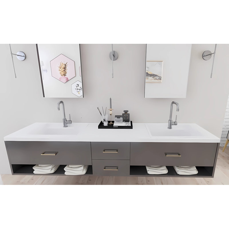 YU-Toronto-90MO 81.5" Double Bathroom Vanity Base, Ready to Install, Crystal Slate