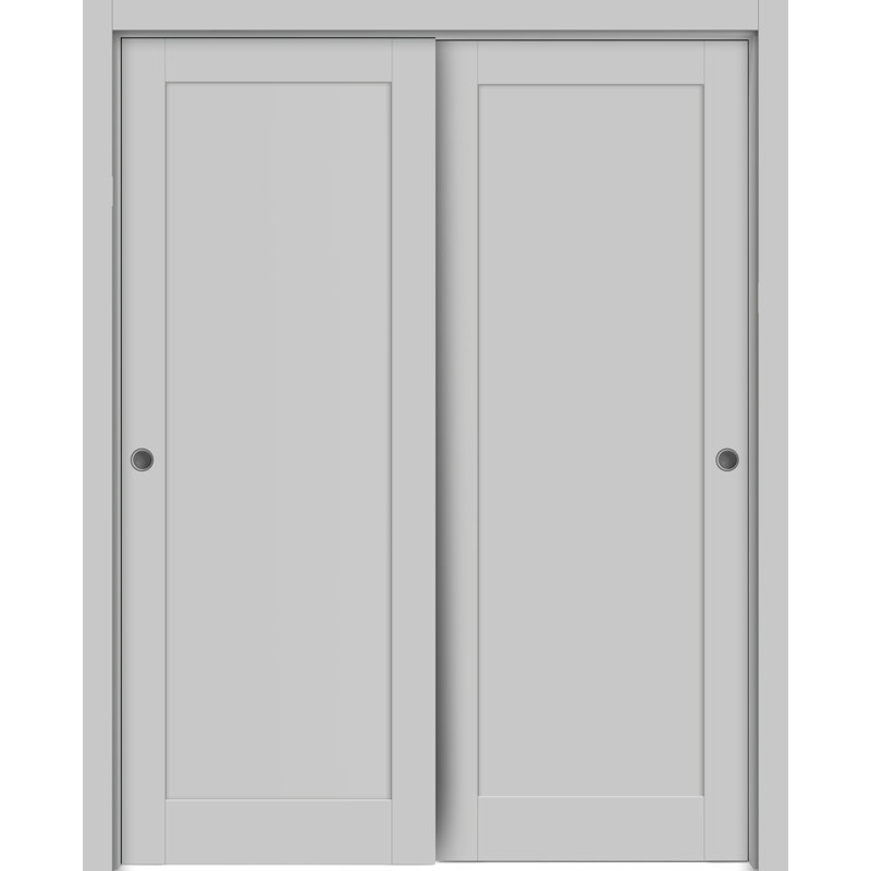 Panelled Wood Quadro Sliding Closet Doors, Matte Grey, 64" x 80"
