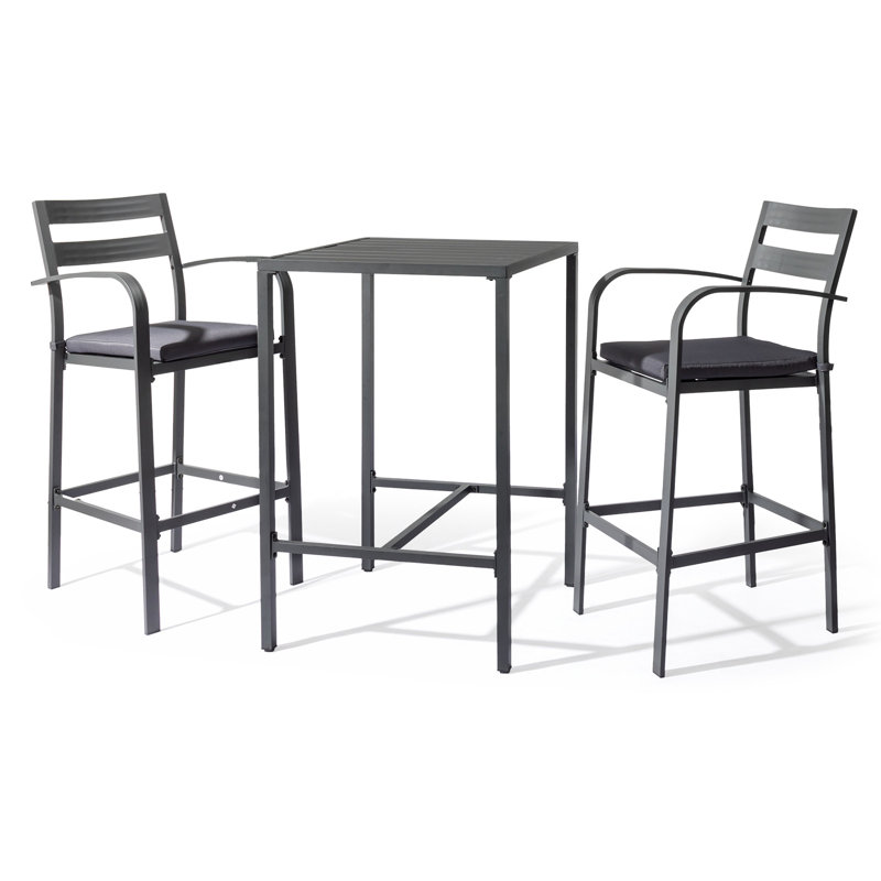 Ensemble de table de bar d'extérieur gris de 27 pouces avec 2 tabourets rembourrés gris, Gris