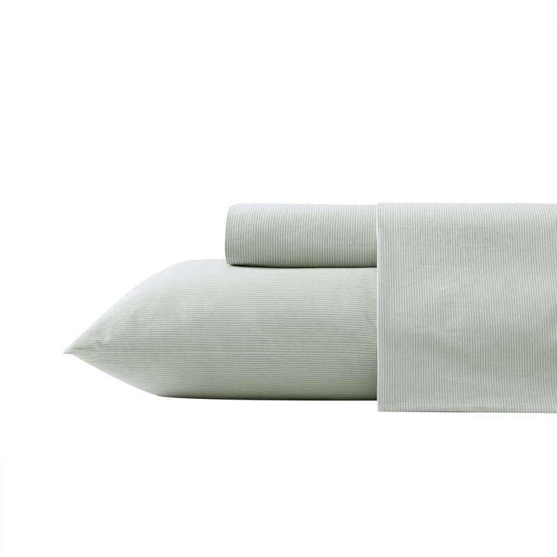 Ensemble de draps en coton percale Tommy Bahama, Ensemble de draps pour grand lit avec 2 taies d'or, Rayures vertes