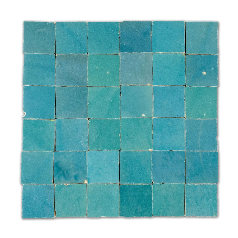 Carreau de mosaïque carré 2 po x 2 po Tropical Escape Zellige, Vert aqua