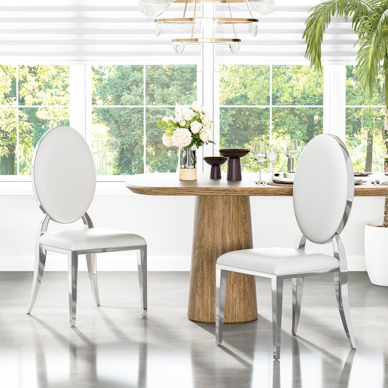 Modern Leatherette Dining Chair , Silver, White