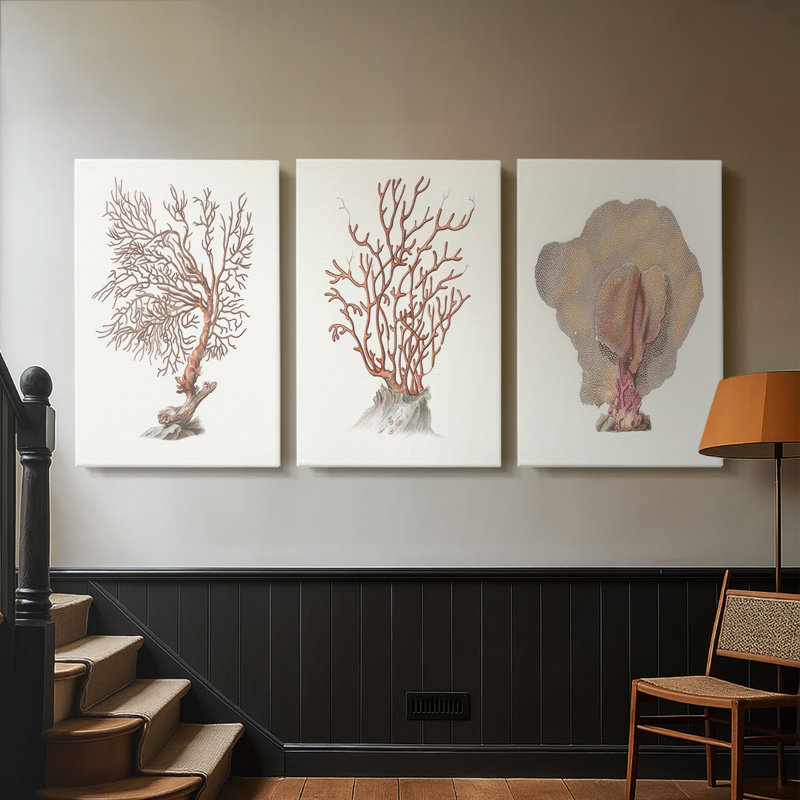 Terra Cotta Coral I - Toile tendue sur mesure avec châssis - 3 pièces, H 27 po x l 54 po