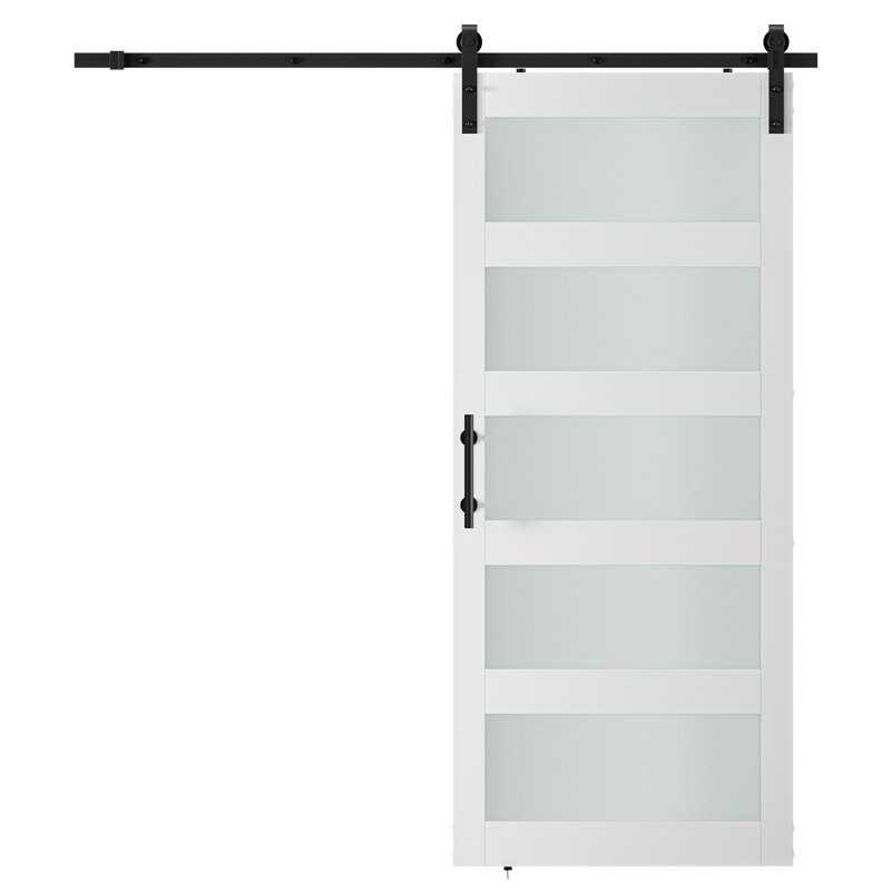 36" x 84" Tempered Frosted Glass Sliding Barn Door with Installation Hardware, 36" x 84"