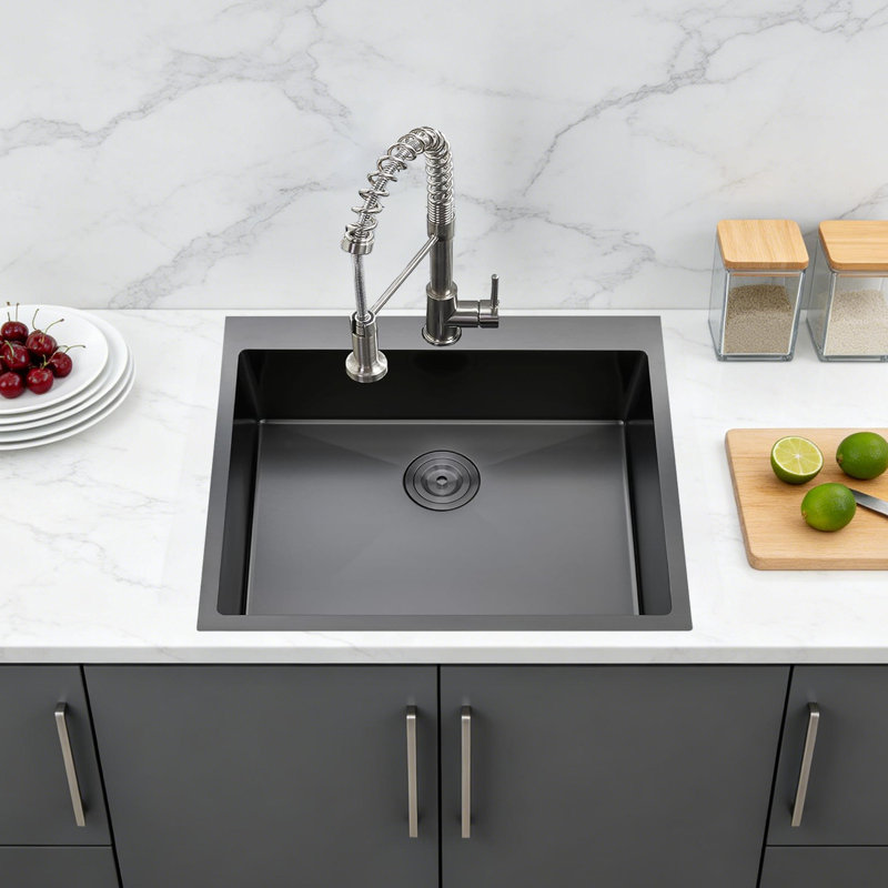 25X22 Inch Gumetal Black Topmount Kitchen Sinks