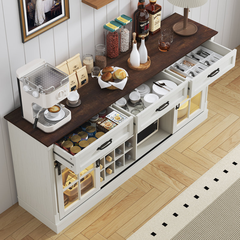 Buffet 66 "avec tiroirs et armoires, Blanc / Brun