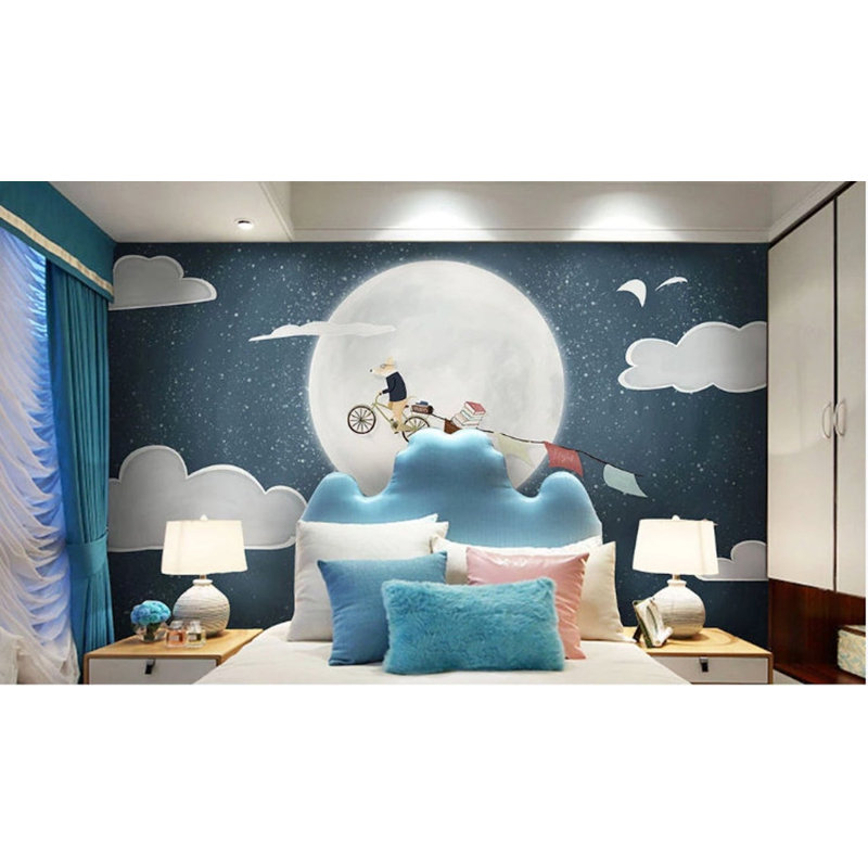 Papier peint amovible en tissu Night Sky Fox Midnight, L 114 po x l 204 po