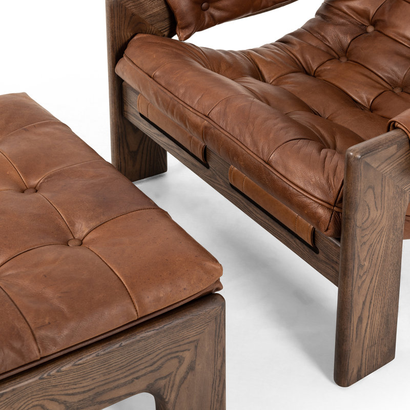Tuckerman 30" W Leather Armchair with Ottoman, Heirloom Sienna