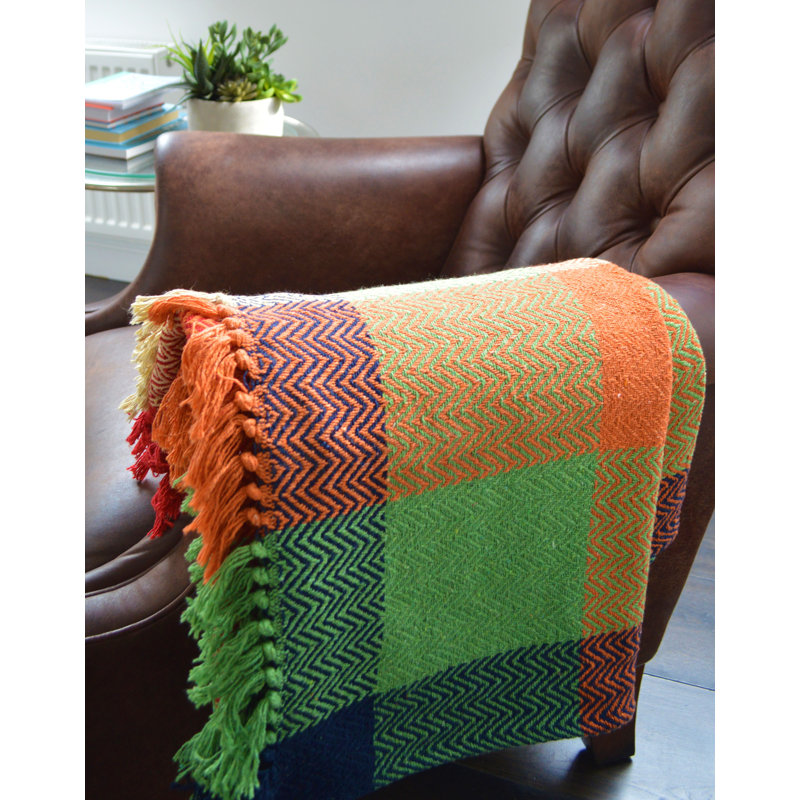 Colourful Check Herringbone Throw Blanket, 150 cm W x 200 cm L