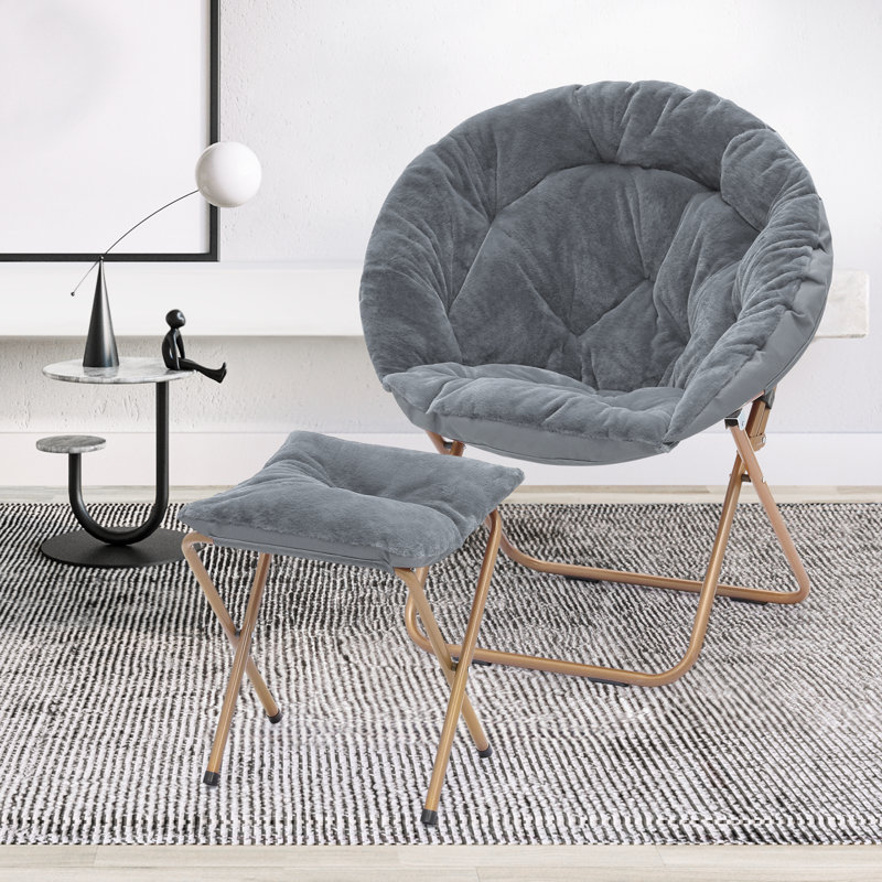 Fauteuil d'appoint pour chaise longue Amey, Fourrure synthétique grise, Bronze, Oui