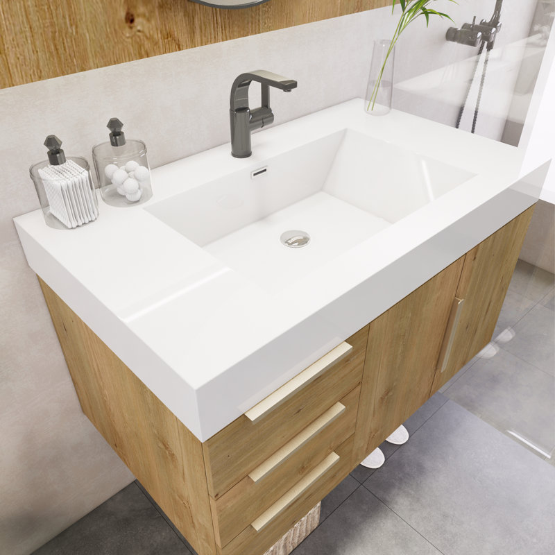 Marijke 35.4'' Single Bathroom Vanity with Acrylic Top, Oak