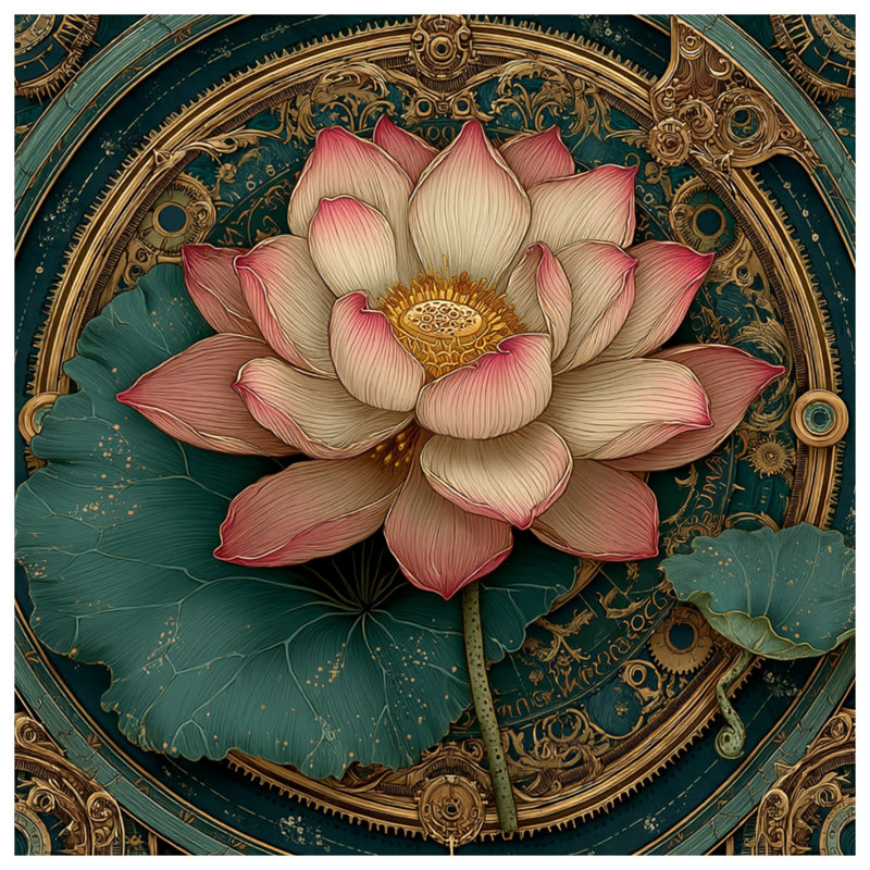 Intricate Lotus Illustration Canvas Gallery Wrap in Many Sizes, 16 x 16 inches