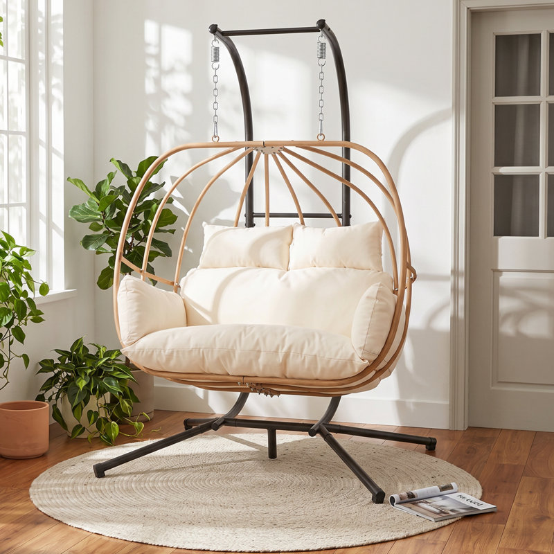 Balancelle pour 2 personnes Allenhurst avec support et coussin, balançoire intérieure et extérieure pour patio, porche et balcon