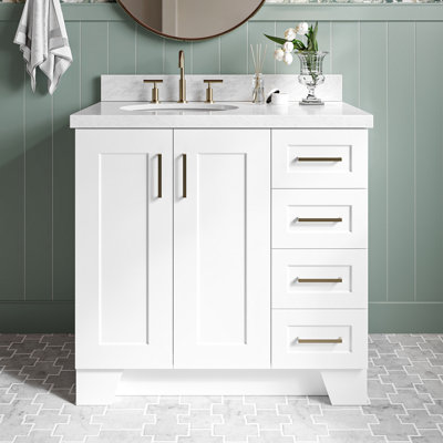 Freitas 37" W Wood Single Bathroom Vanity with Marble Top