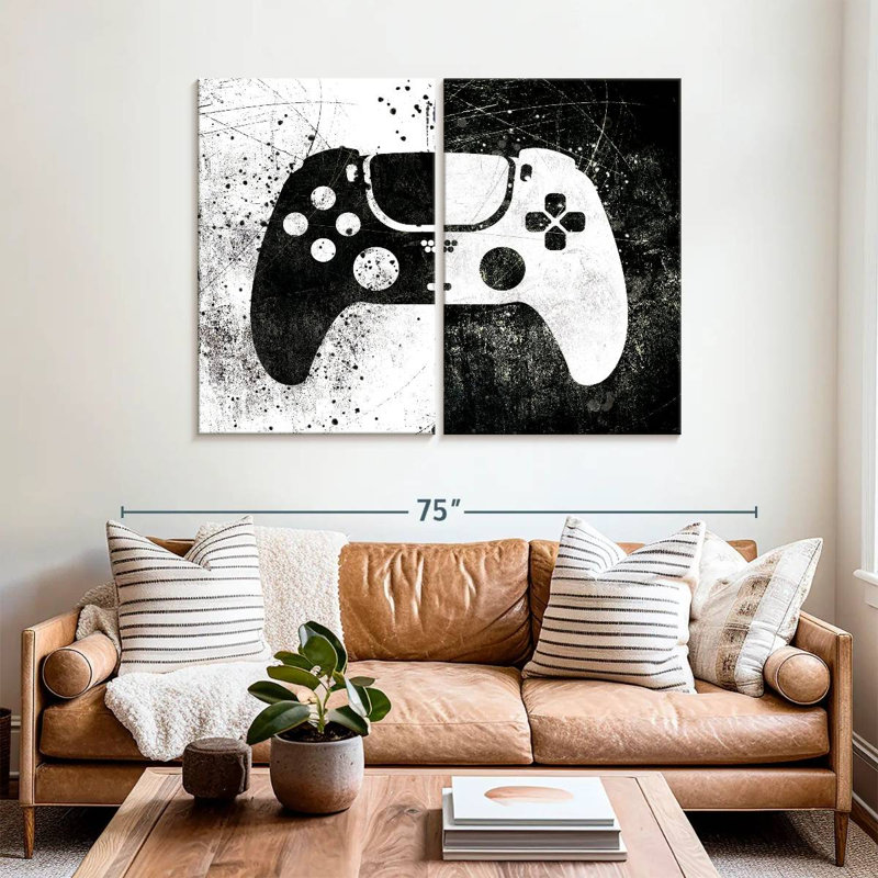 Ensemble de 2 manettes de jeu grunge sur toile, H 42 po x l 57 po x P 1,25 po