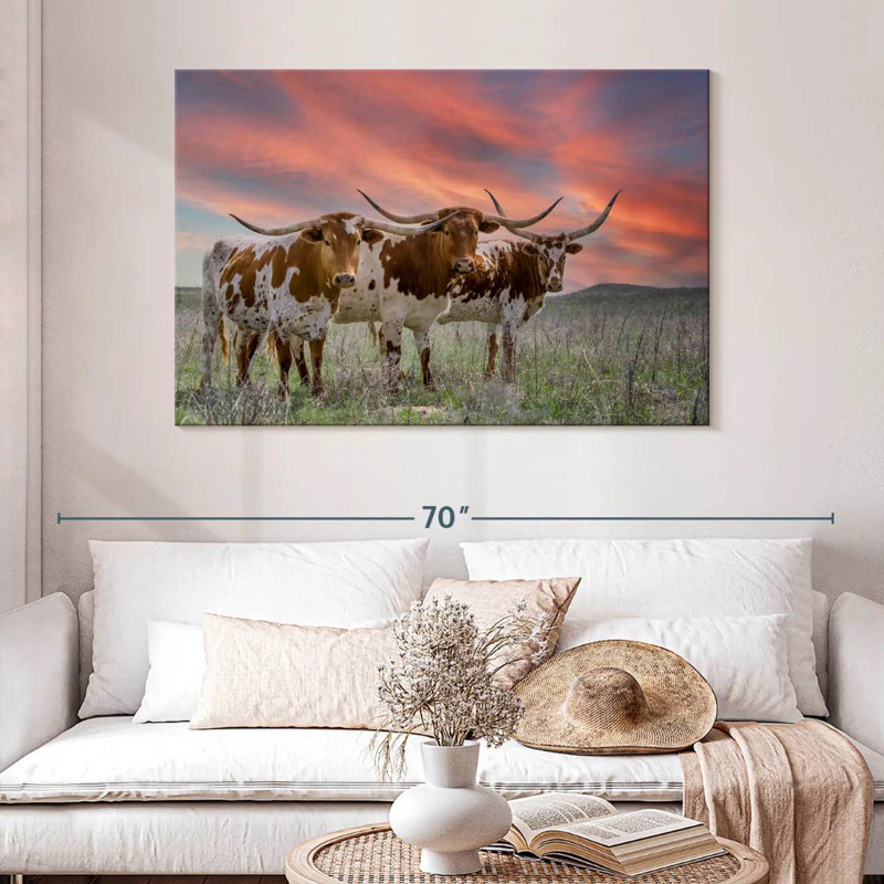 Three Texas Longhorns, 32" H x 48" W