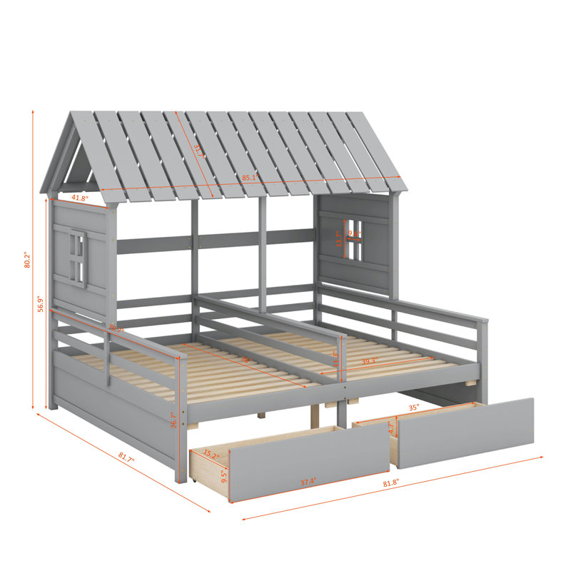 Lits plateforme simple avec tiroirs, Gris