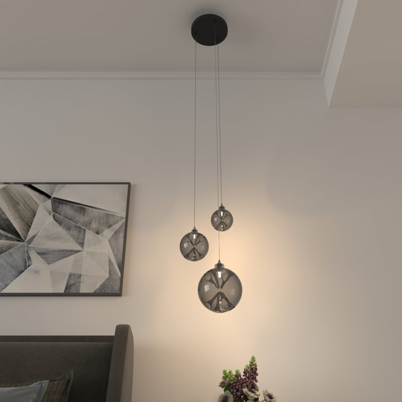 Calla lys 3 pendentifs en verre gris, Noir