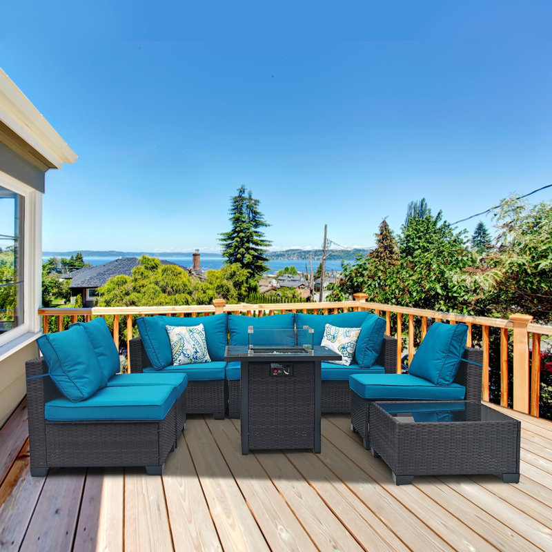 8-Piece Outdoor Patio Furniture Sectional Set, Light Blue