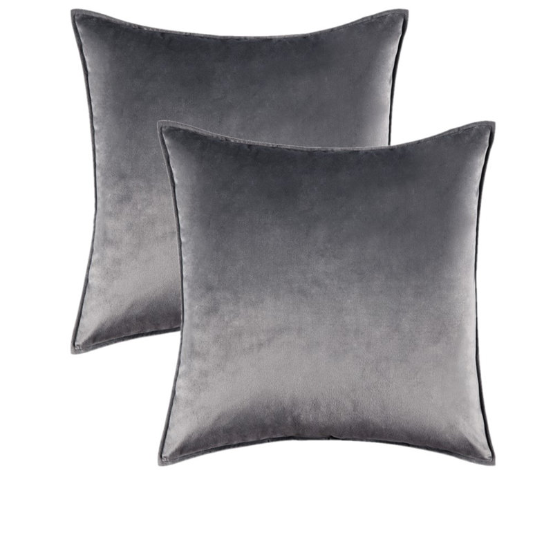  Housse de coussin carré en velours, Gris, H 22 po x l 22 po, Polyester