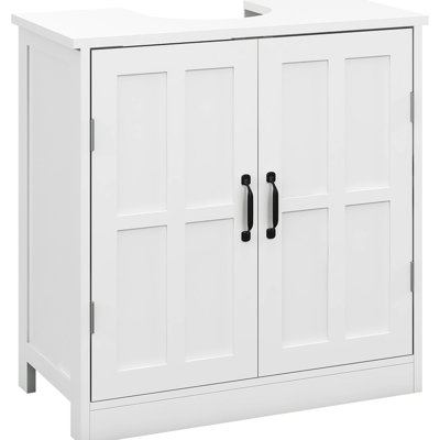 Lavabo pour salle de bain Space, blanc avec tablettes de rangement intérieures réglables, tablette pratique