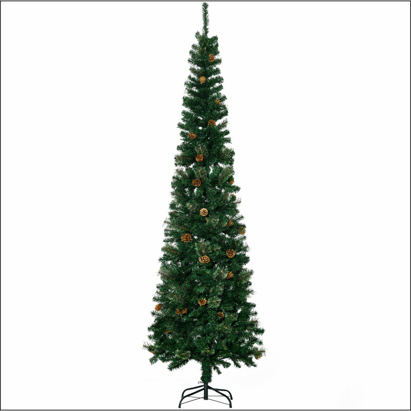 Arbre de Noël artificiel 7,5 pi, aiguilles de pin fines avec branches réalistes, pommes de pin, base en métal, vert