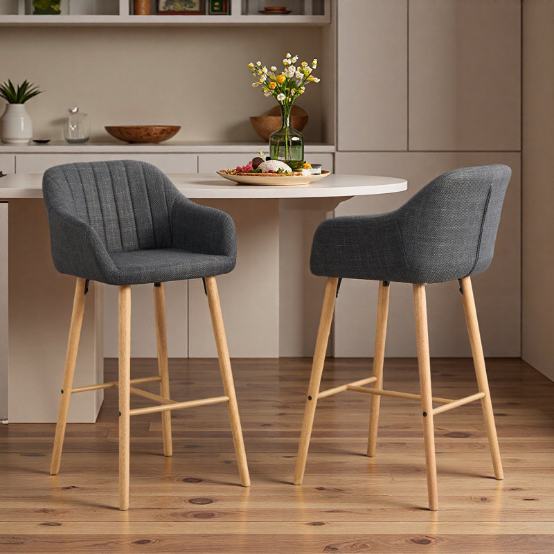Ensemble de 2 tabourets de bar modernes avec îlot de cuisine avec dossier, accoudoirs, repose-pieds et pieds en bois massif