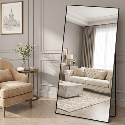 Oversized Rectangle Metal Full Length Mirror, 3 Installation Ways Freestanding, Leaning & Wall Mounted Full Body Floor Mirror for Bedroom, Living Room, Entryway & Home Gym