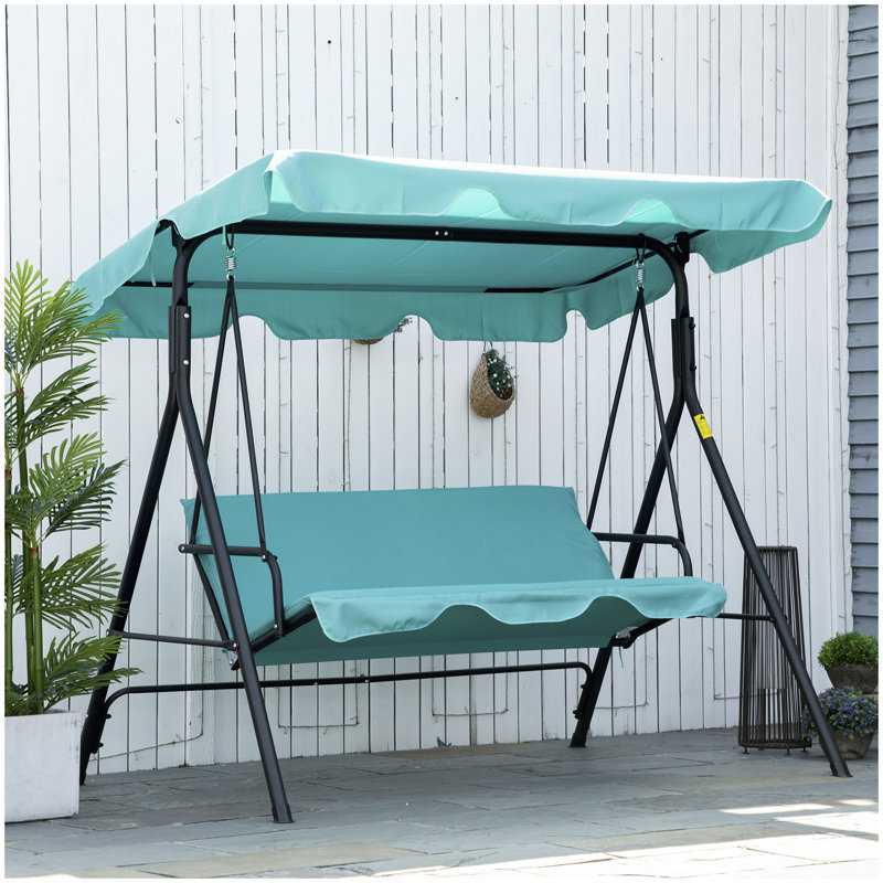 Balancelle de patio avec auvent réglable pour 3 adultes Outsunny, structure en acier, accoudoirs, vert