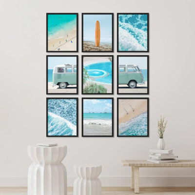 " 1970s Tropical Ocean Waves Beach Travel Bus Surfboard Photography Modern Art " 9 - Pieces