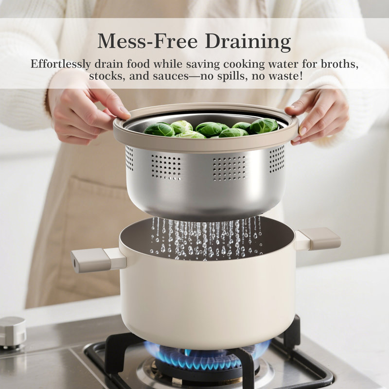 Stock Multipurpose Pasta Pot with Strainer Lid, White