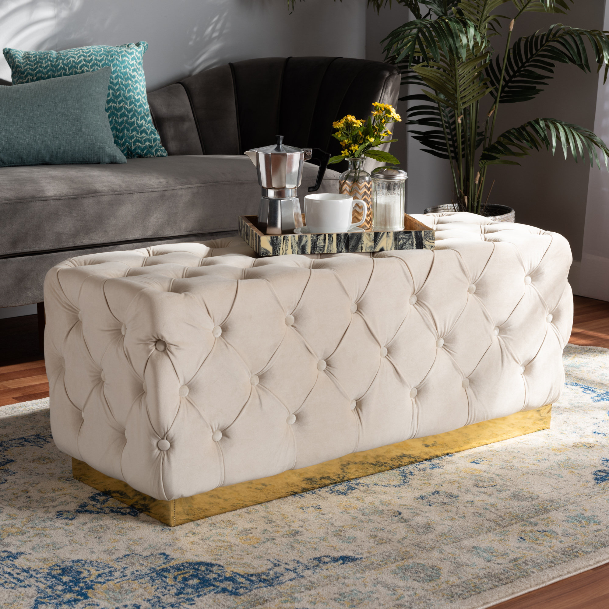 Velvet tufted ottoman discount