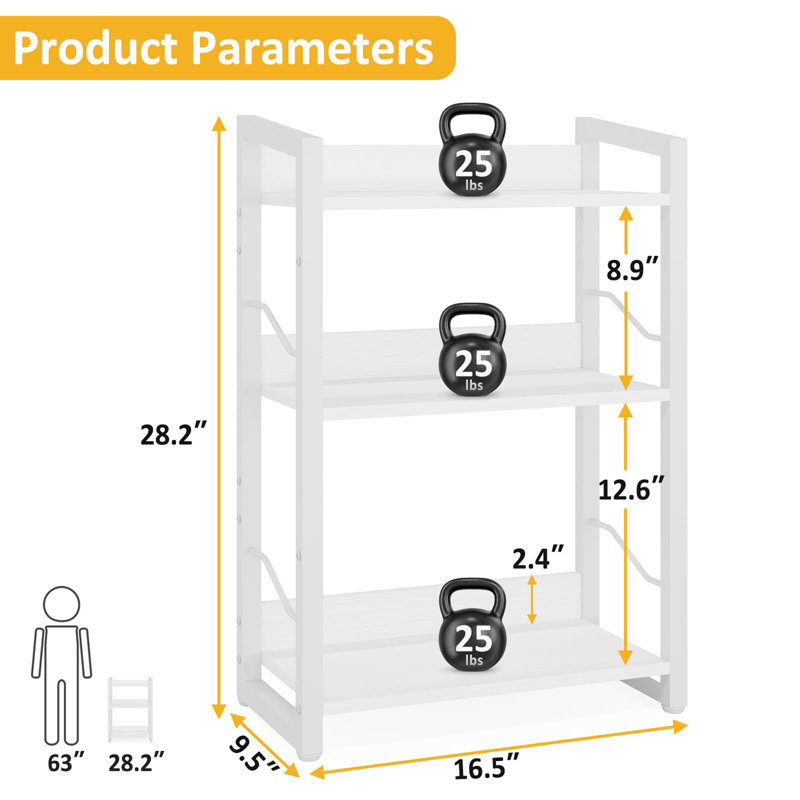 3-Tier Wood Bookcase, White