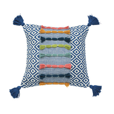 Clara Ciara Woven and Tufted Decorative Throw Pillow With Tassels