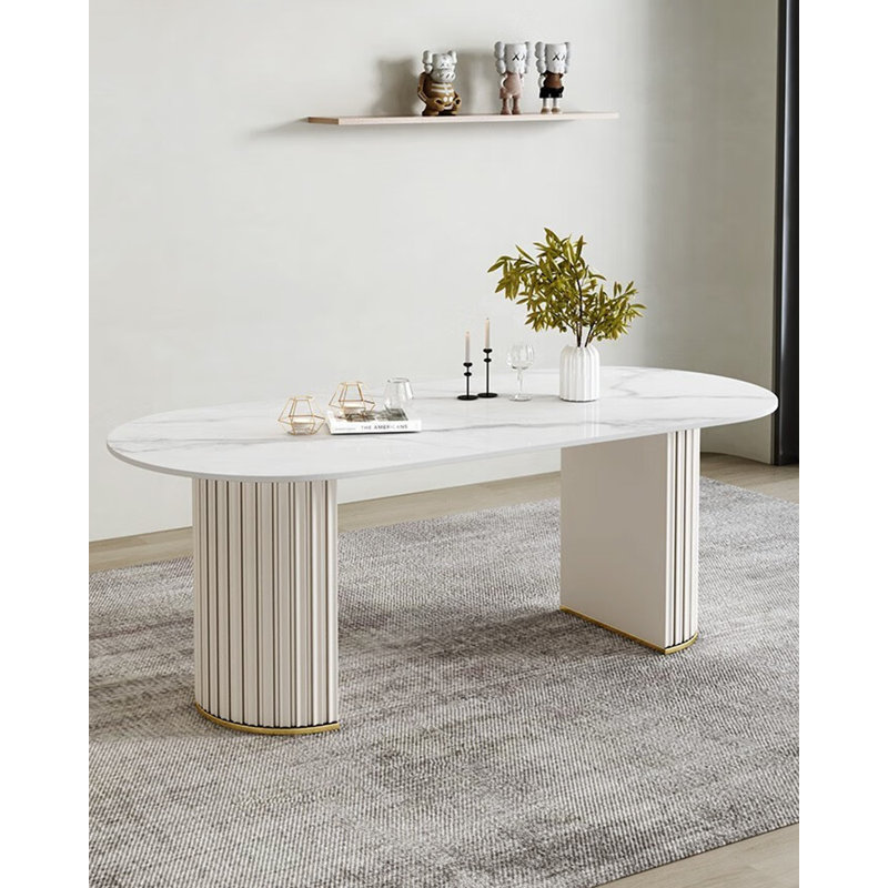Italian light luxury sintered stone oval dining table, 29.53”H x 62.99”L x 29.53"W