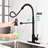 Matte Black Kitchen Faucet With Pull-Out Spray, Stainless Steel, 360 Swivel Nozzle For Seamless Water Supply, Corrosion And Rust- Coating, Single Handle Flow Control Pull Out Spray In Black, Rotating